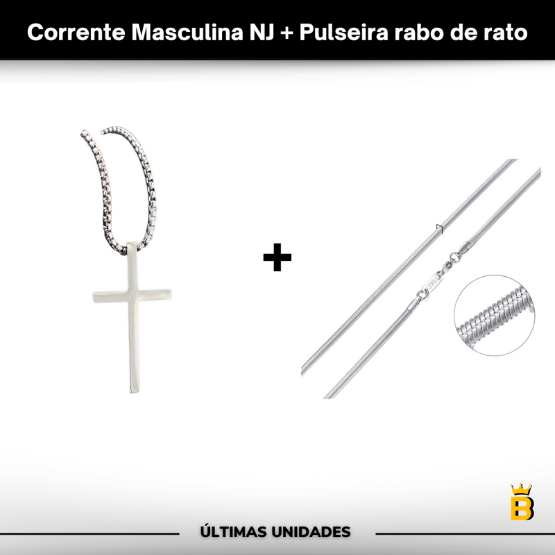 Corrente Masculina NJ + Pulseira rabo de rato