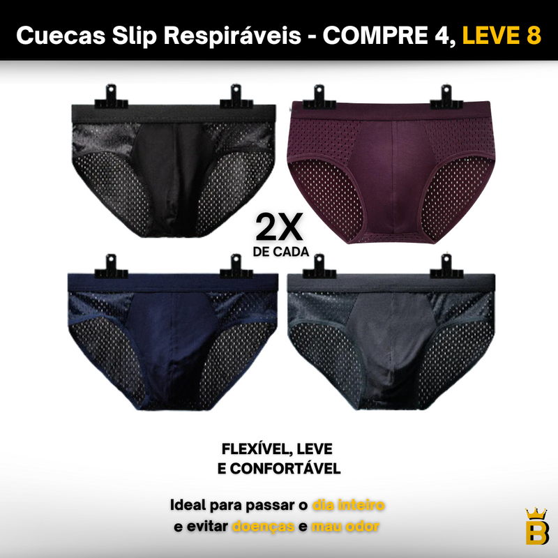 Kit Cueca Slip Respirável - Compre 4 Leve 8 (Oferta de Lançamento)