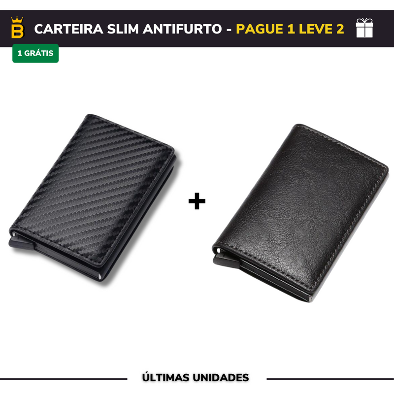 Carteira Slim Carbon em Couro - Pague 1 Leve 2 (Promoção Black Friday)