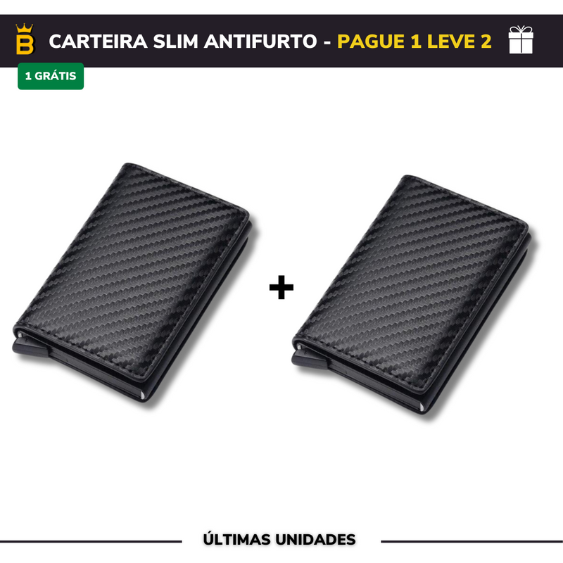 Carteira Slim Carbon em Couro - Pague 1 Leve 2 (Promoção Black Friday)