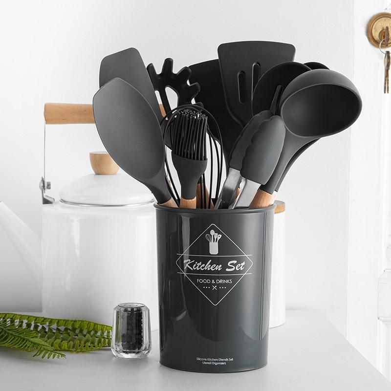 Kit Gastronômico Premium – Utensílios de Cozinha, Silicone e Madeira Ecológica