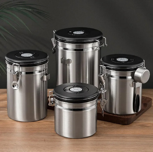 InoxElegance™ - Conjunto de 4 Potes de INOX + 4 COLHERES + 1 Moedor de Café! [FRETE GRÁTIS]🔥