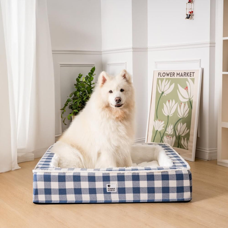 Cama festiva clássica tartan aconchegante para cães anti-ansiedade calmante